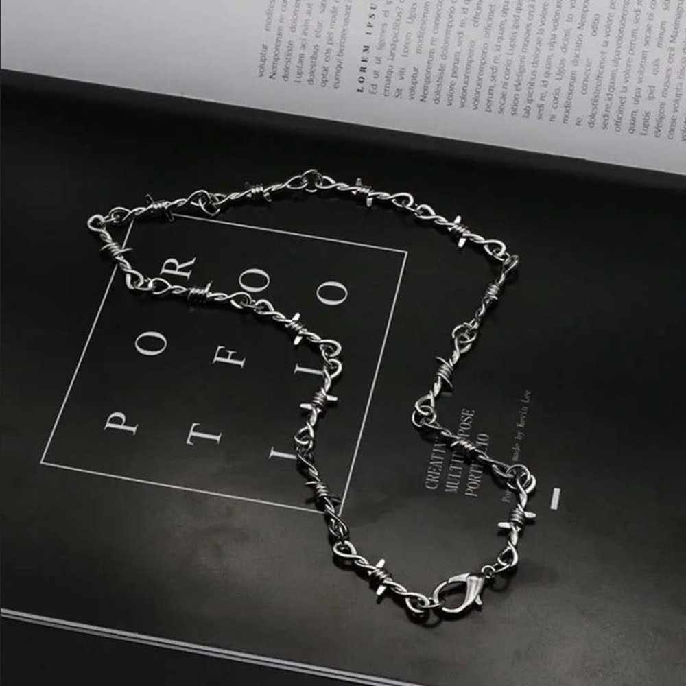 20" Womens 18K White Gold Barbed Wire Chain Necklace Silver Jewelry 18 Karat NEW - Picture 5 of 12